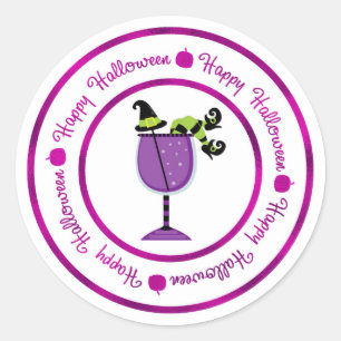 Sticker Rond Cocktail citrouille et sorcière violette Halloween
