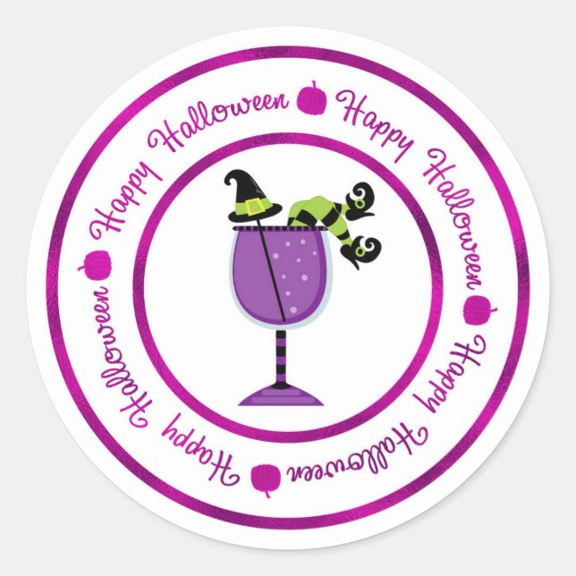 Sticker Rond Cocktail Citrouille & Sorcière Violette Joyeux Hal (Devant)