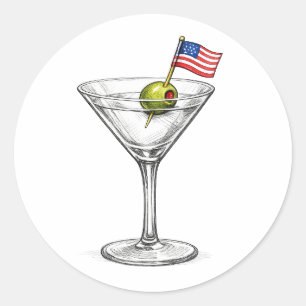 Sticker Rond Cocktail Martini avec drapeau américain