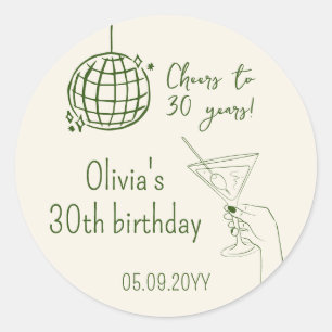 Sticker Rond Cocktail Retro Anniversaire Fancy