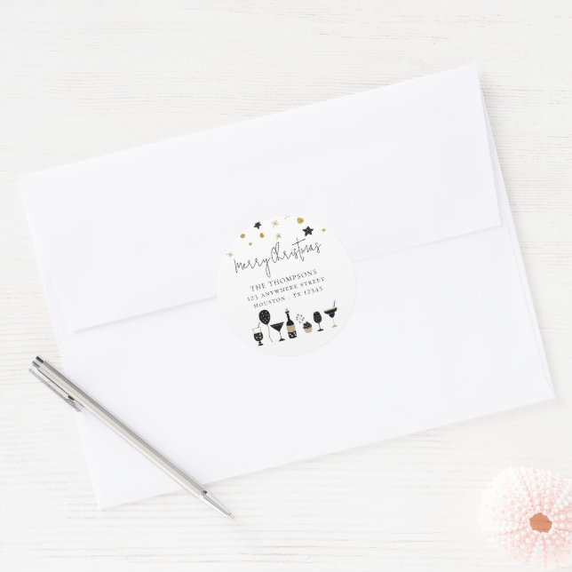 Sticker Rond Cocktails Cake Balloons Gold Black Adresse de reto (Enveloppe)