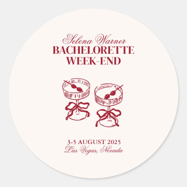 Sticker Rond Cocktails Modernes Week-end Enterrement de Vie de  (Devant)