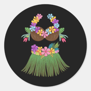 Sticker Rond Coco Bra Lei Fleurs Gr Jupe Hula Party Hallow