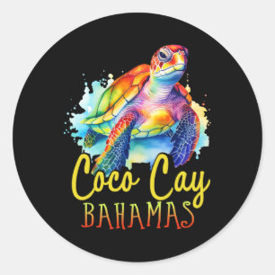 Sticker Rond Coco Cay Bahamas Colorée Famille de tortues de mer