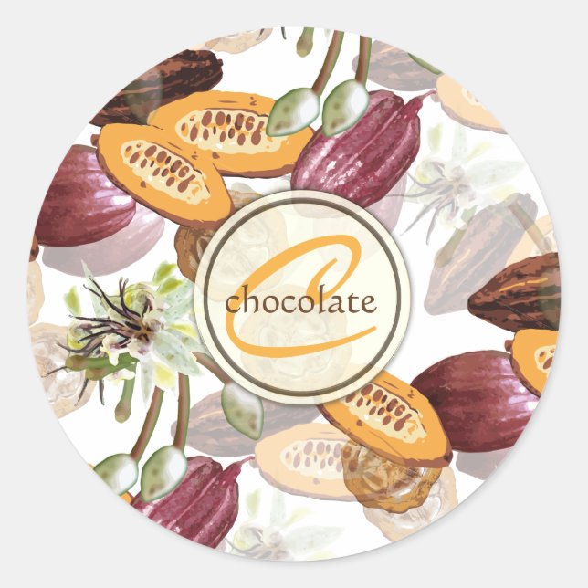 Sticker Rond Cocoa Beans, Chocolate Flowers, Nature's Toxits (Devant)