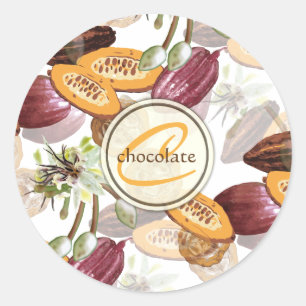 Sticker Rond Cocoa Beans, Chocolate Flowers, Nature's Toxits