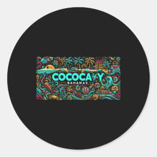 Sticker Rond Cococay Beach Bahamas Travel Summer Family Vacatio