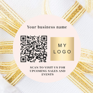 Sticker Rond Code QR de logo rose gênant d'entreprise