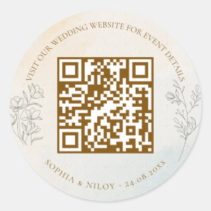 Sticker Rond Code QR de mariage minimaliste moderne en dessin a