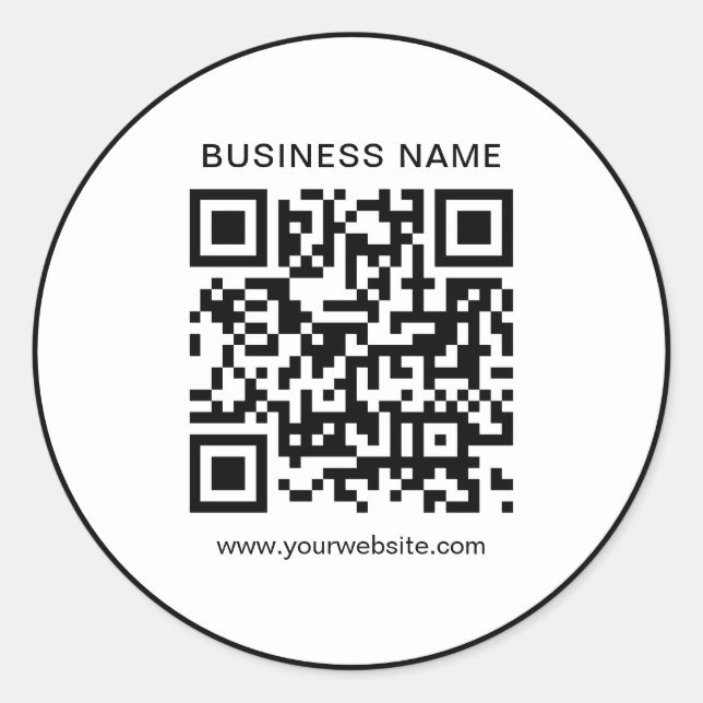 Sticker Rond Code QR d'entreprise simple personnalisé blanc (Devant)