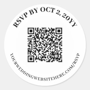 Sticker Rond Code QR en ligne RSVP blanc élégant simple