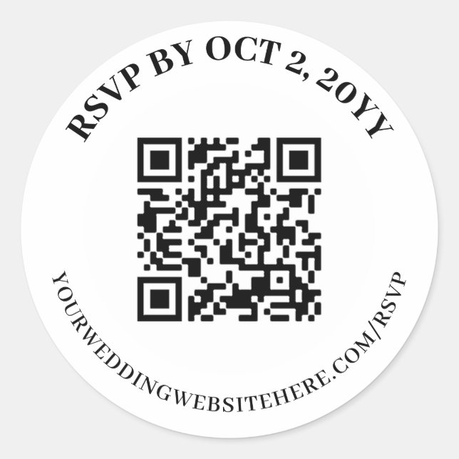 Sticker Rond Code QR en ligne RSVP blanc simple et élégant (Devant)
