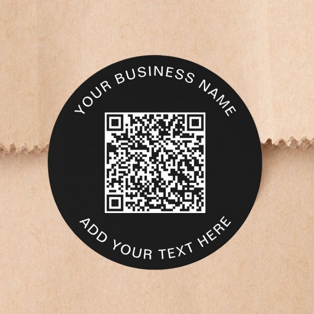 Sticker Rond Code QR Entreprise Personnalisé Noir (Custom Business QR Code Black Classic Round Sticker)