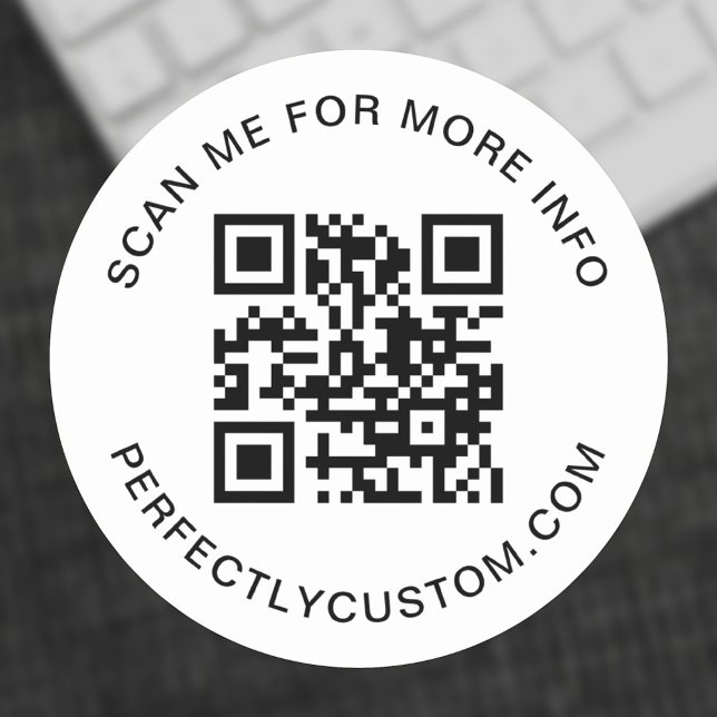 Sticker Rond Code QR et texte personnalisé blanc (Créateur téléchargé)