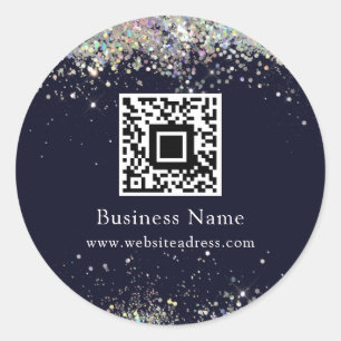 Sticker Rond Code QR HoloParties scintillant Business Blue