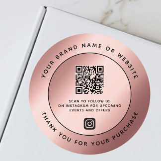 Sticker Rond Code QR Merci Métal Luxe Rose Doré 
