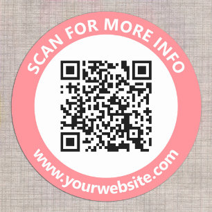Sticker Rond Code QR moderne personnalisé Texte Rose Noir Blanc
