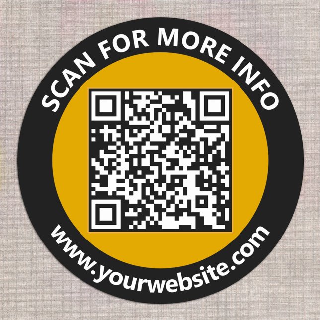 Sticker Rond Code QR noir or moderne Texte blanc personnalisé (Créateur téléchargé)