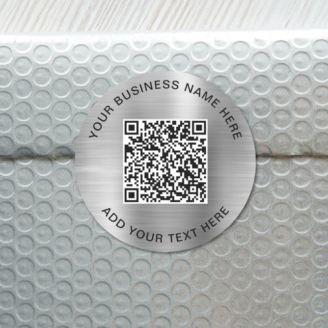 Sticker Rond Code QR ou logo promotionnel Argent classique rond (QR Code or Logo Promotional Silver Classic Round Sticker)
