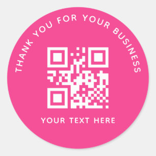 Sticker Rond Code QR personnalisé Merci d'affaires Rose