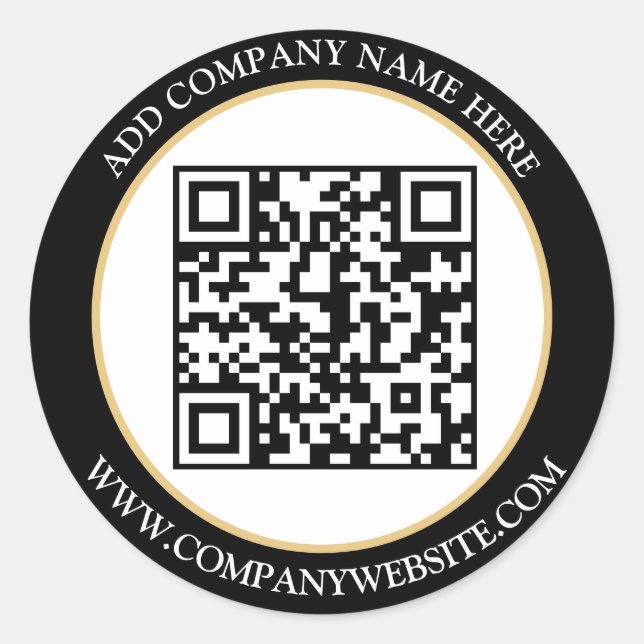Sticker Rond Code QR personnalisé Texte noir blanc classique (Devant)