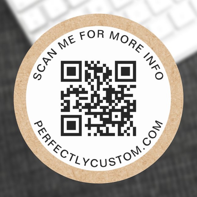 Sticker Rond Code QR texte personnalisé Papier Kraft apparence  (Créateur téléchargé)