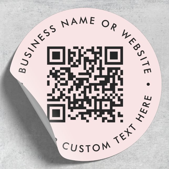 Sticker Rond Code QR | Votre texte rose rose moderne minimalist (Créateur téléchargé)