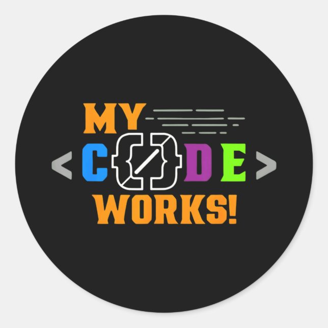 Sticker Rond Code works funny programmer coding softwareCode wo (Devant)