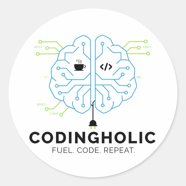 Sticker Rond Codeur Tech Brain Programmeur (Devant)