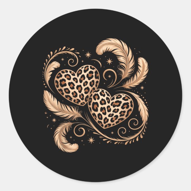 Sticker Rond Cœur à Imprimé Guépard (Devant)
