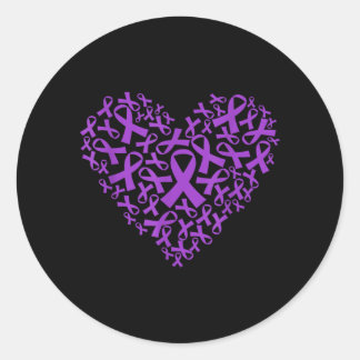 Sticker Rond Cœur à ruban violet pour soutenir le cancer du pan
