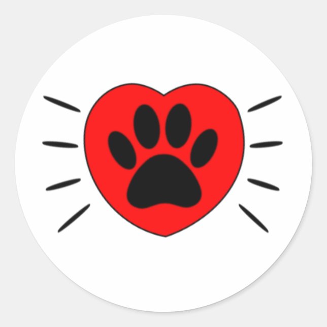 Sticker Rond Coeur Amoureux des chiens Et Empreinte de patte (Devant)