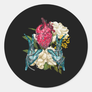 Sticker Rond Coeur Anatomique Et Fleurs Docteur Valentine