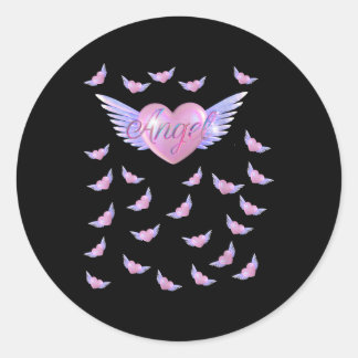 Sticker Rond Coeur ange avec ailes