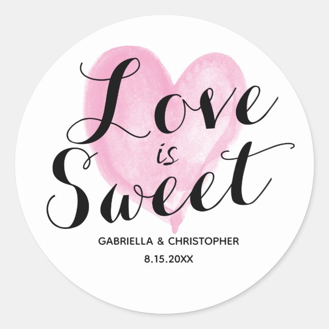 Sticker Rond Cœur aquarelle rose L'amour est doux (Devant)