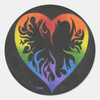 Sticker Rond Coeur arc-en-ciel