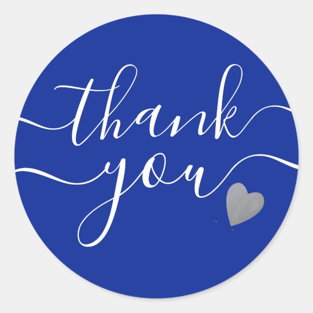 Sticker Rond Coeur Argent Bleu Et Merci Blanc (Devant)