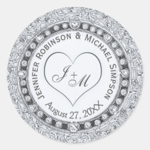 Sticker Rond Coeur argent Faux Foil
