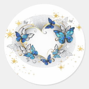Sticker Rond Coeur avec papillons Morpho