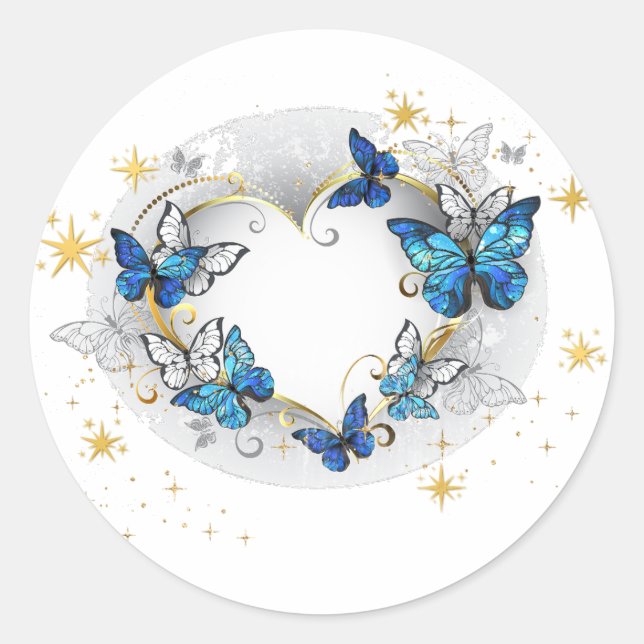 Sticker Rond Coeur avec papillons Morpho (Devant)