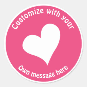Sticker Rond Coeur blanc personnalisé en rose