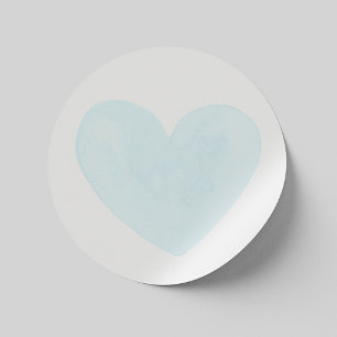 Sticker Rond Coeur bleu aquarelle. Valentines / Baby shower