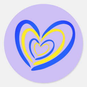 Sticker Rond Coeur bleu et jaune sur Lavender Ukraine inspiré