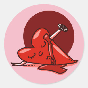 Sticker Rond coeur brisé drôle dessin animé coeur mort avec