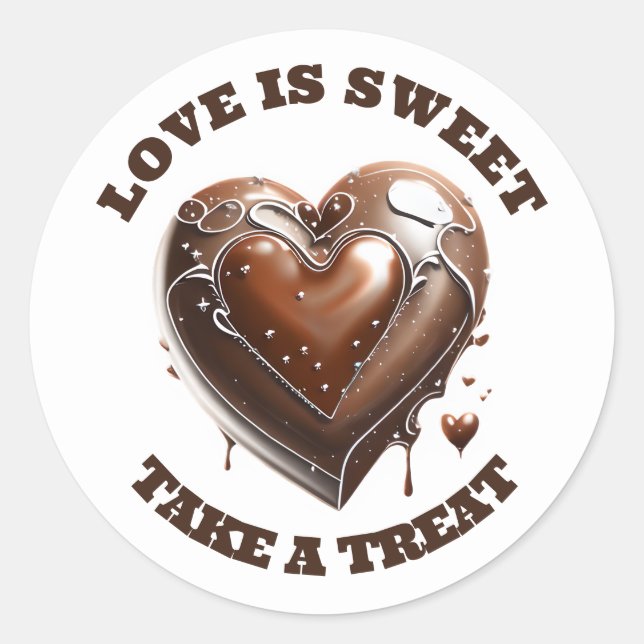 Sticker Rond Coeur chocolat merci brun blanc amour doux (Devant)