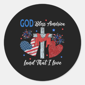Sticker Rond Cœur chrétien Dieu bénisse l'Amérique Croix Jésus