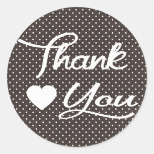 Sticker Rond Coeur-Coeur De Polka Noir Et Blanc Merci