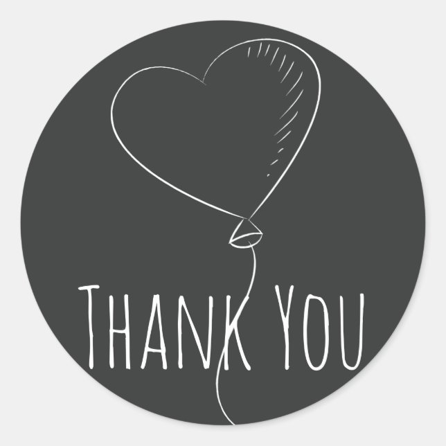 Sticker Rond Coeur de ballons en Merci noir et blanc (Devant)