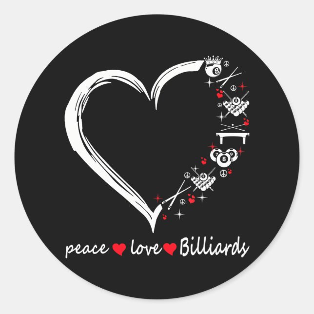 Sticker Rond Coeur de billard d'amour de paix (Devant)