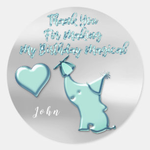 Sticker Rond Coeur de bleu de Merci de cadeau d'anniversaire